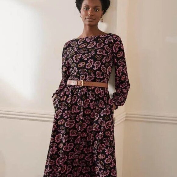 Boden Dresses & Skirts - BODEN Evelyn Jersey Midi Dress Azalea Paisley Pink Black 12